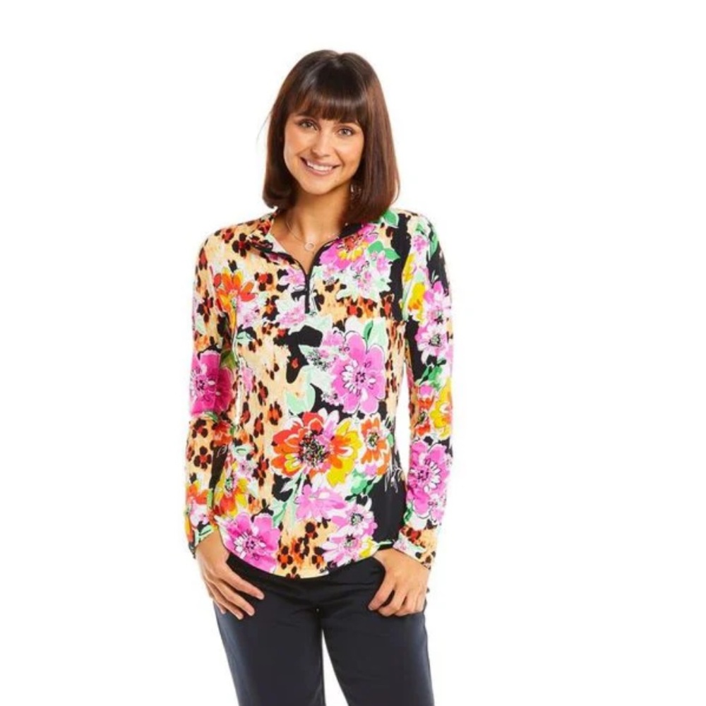 Gottex Multicolor Floral Zip-Up Top